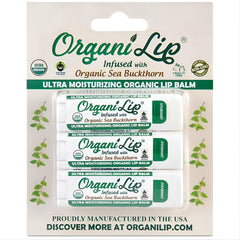 OrganiLip spearmint oval-tube 3-pack for convenient daily lip care.