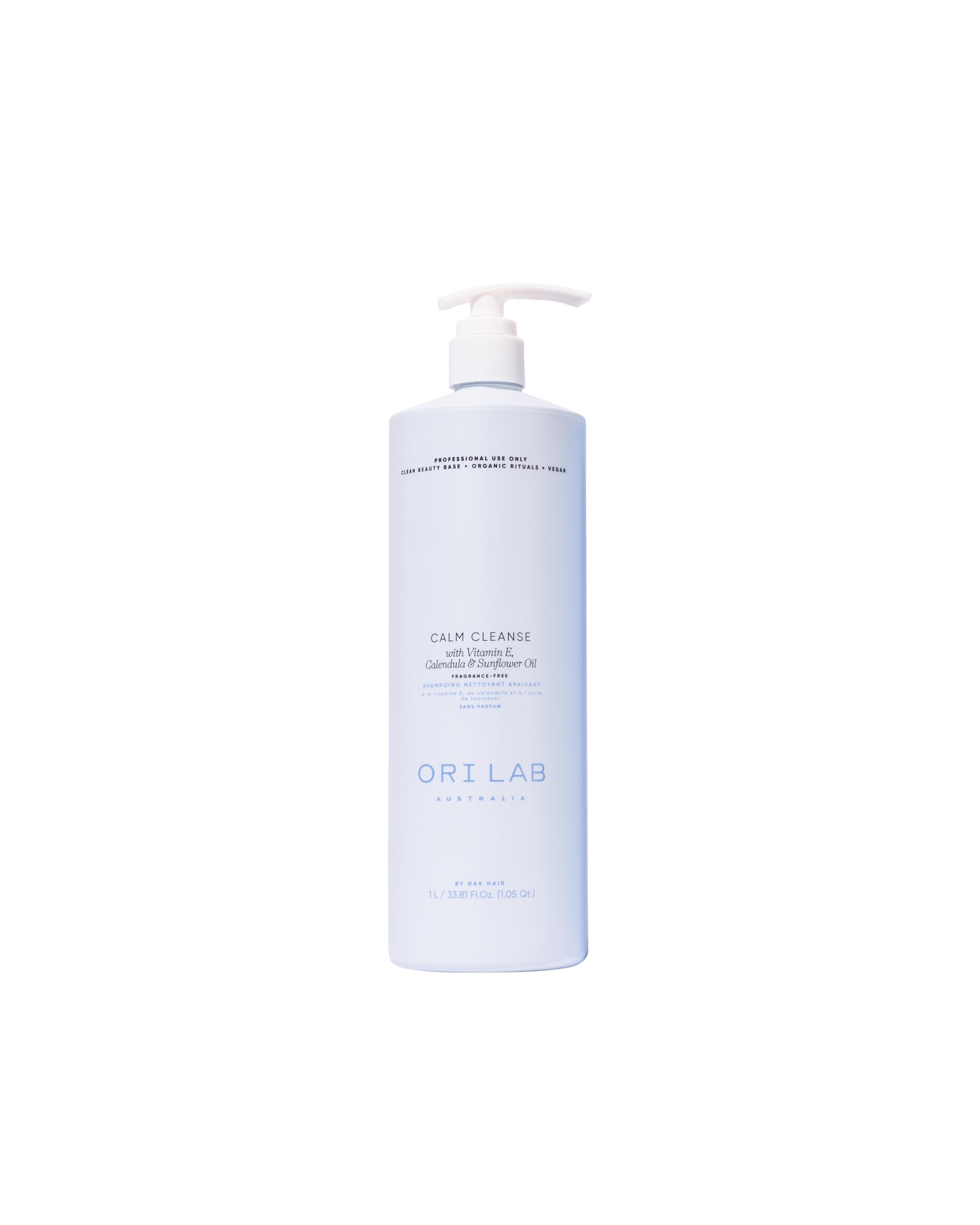 ORI LAB Calm Cleanse bottle close-up, fragrance-free formula for sensitive scalps.
