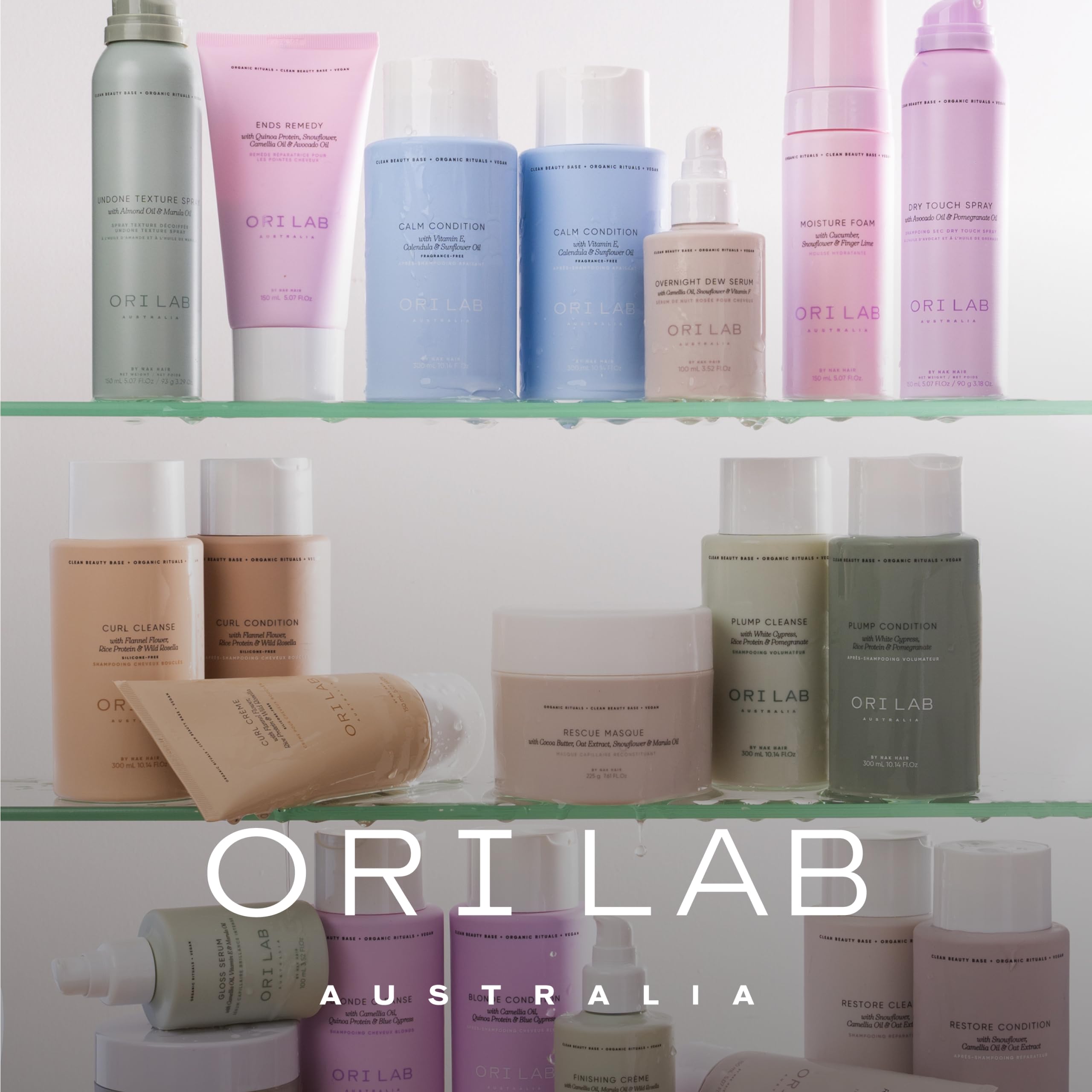 ORI LAB Calm Condition bathroom setup shows routine-friendly conditioner for daily use.