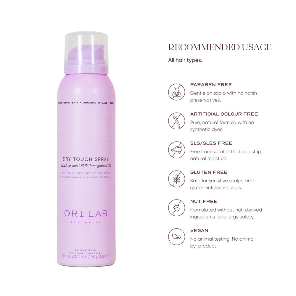 ORI LAB Dry Touch Spray texture close-up reveals a lightweight, non-sticky mist