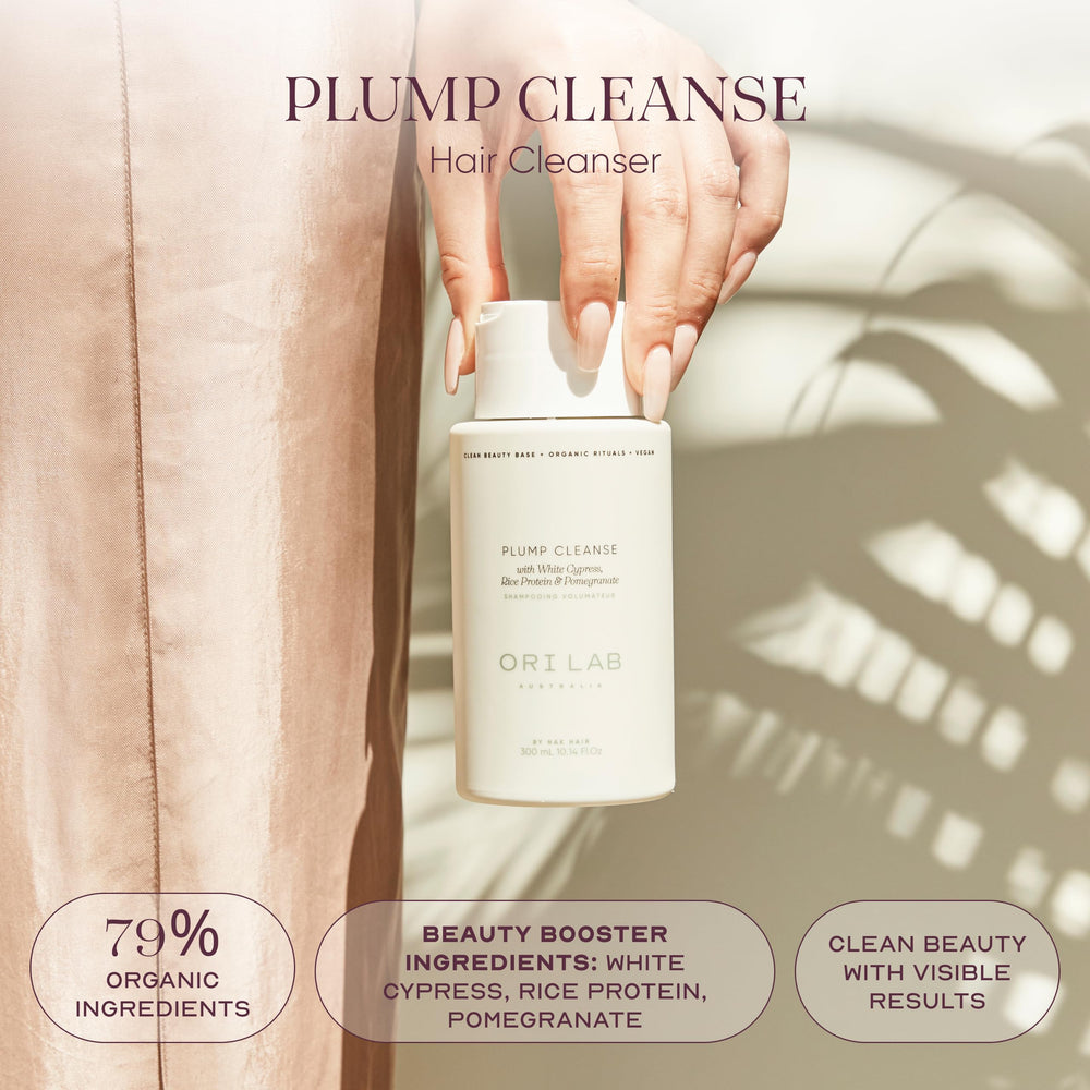 ORI LAB Plump Cleanse 300ml bottle closeup highlighting plant-based formula