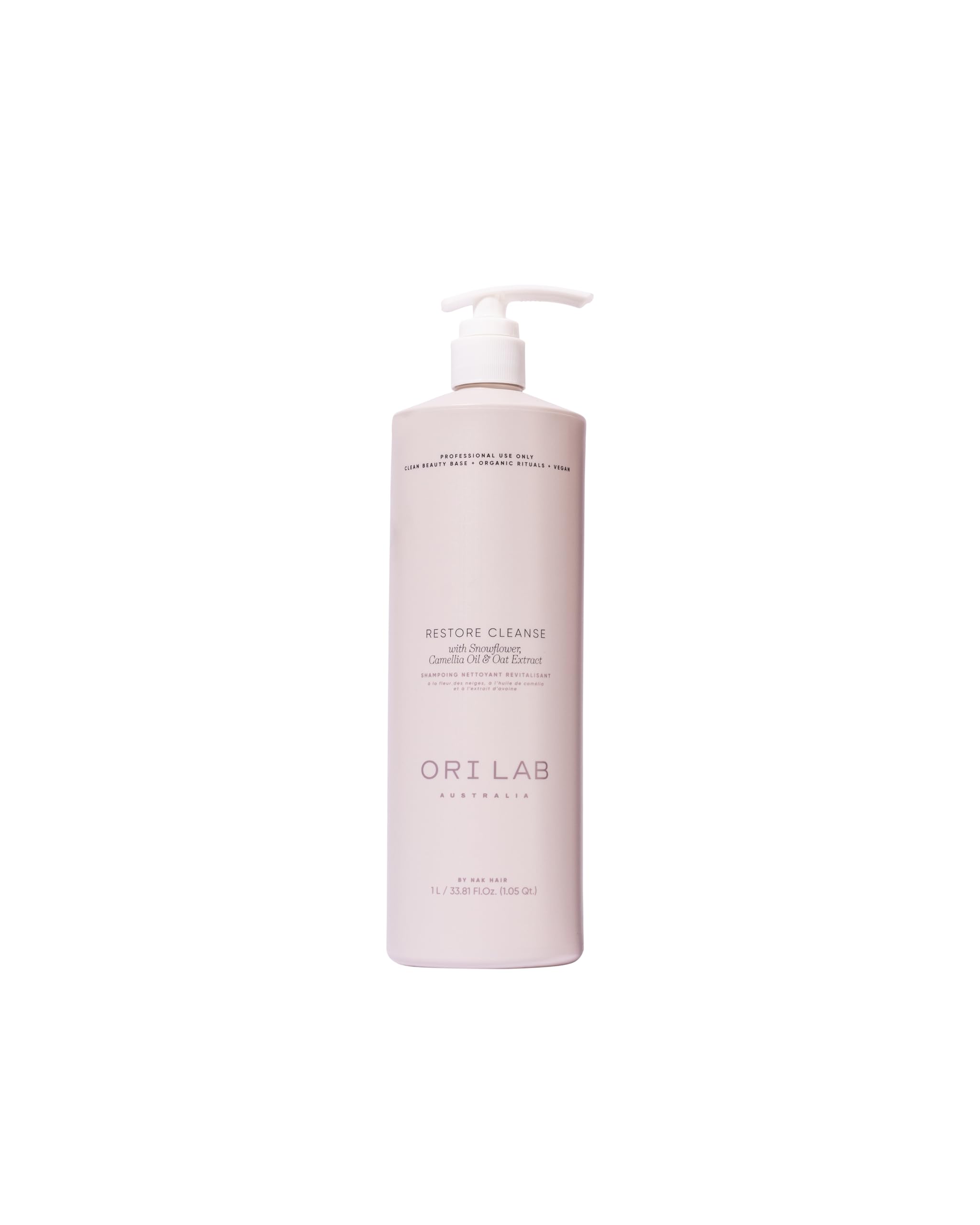 ORI LAB Restore Cleanse bottle front view, highlighting the eco-friendly bottle and branding.