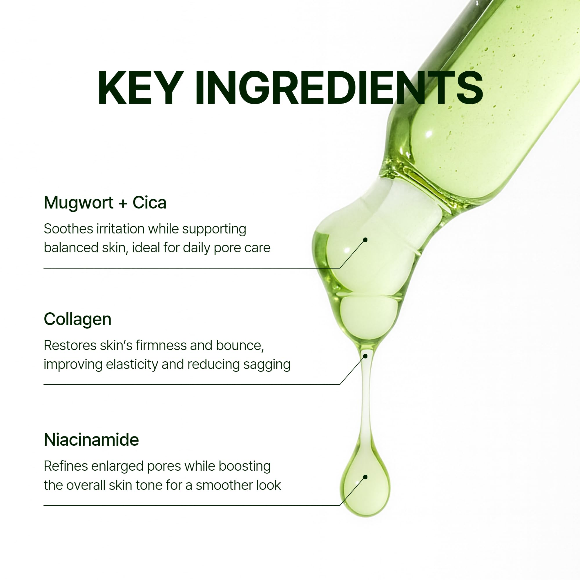 Orien Mugwort Collagen Pore Serum texture swatch demonstrates a dewy finish.