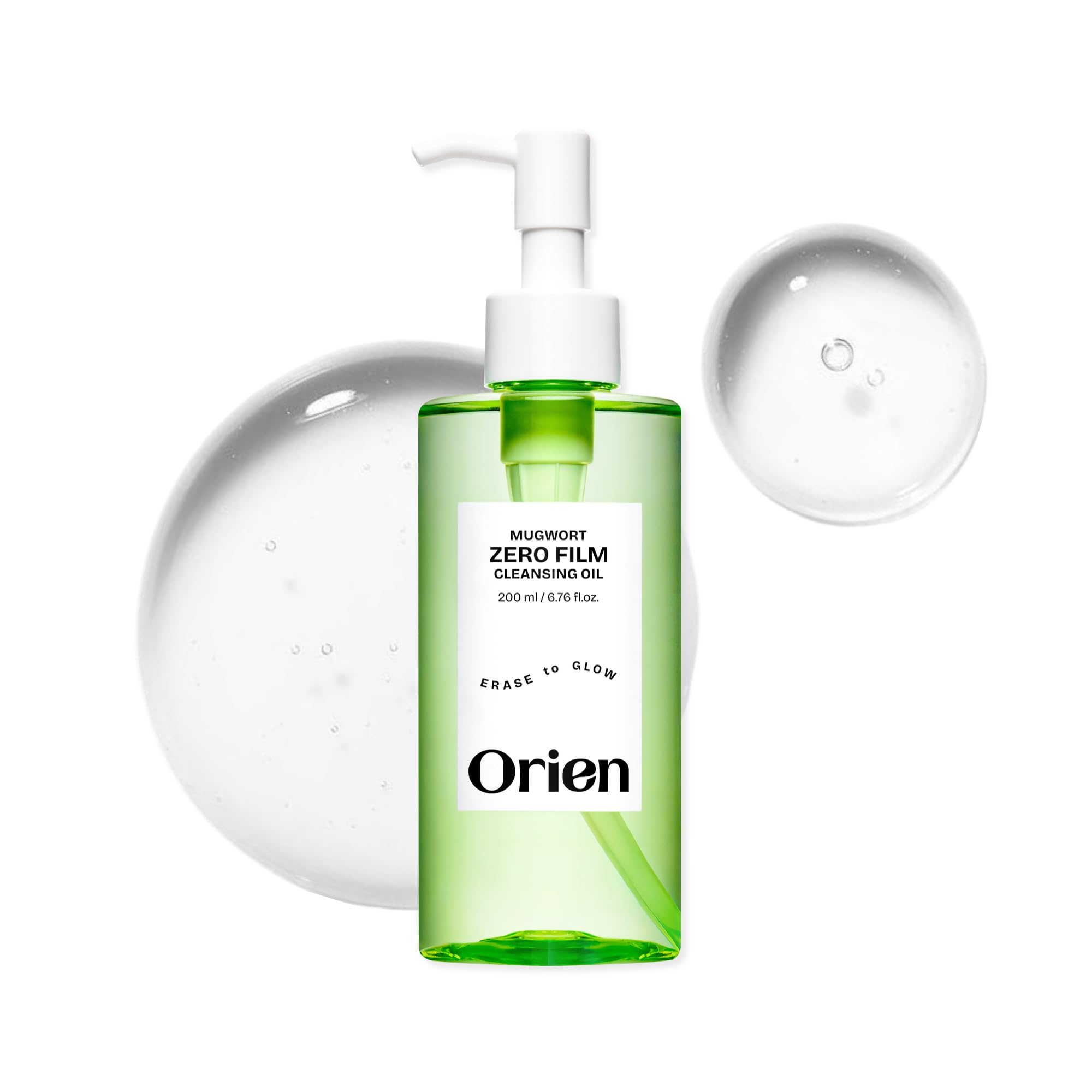 Orien Mugwort Zero Film Cleansing Oil bottle showing gentle makeup removal.