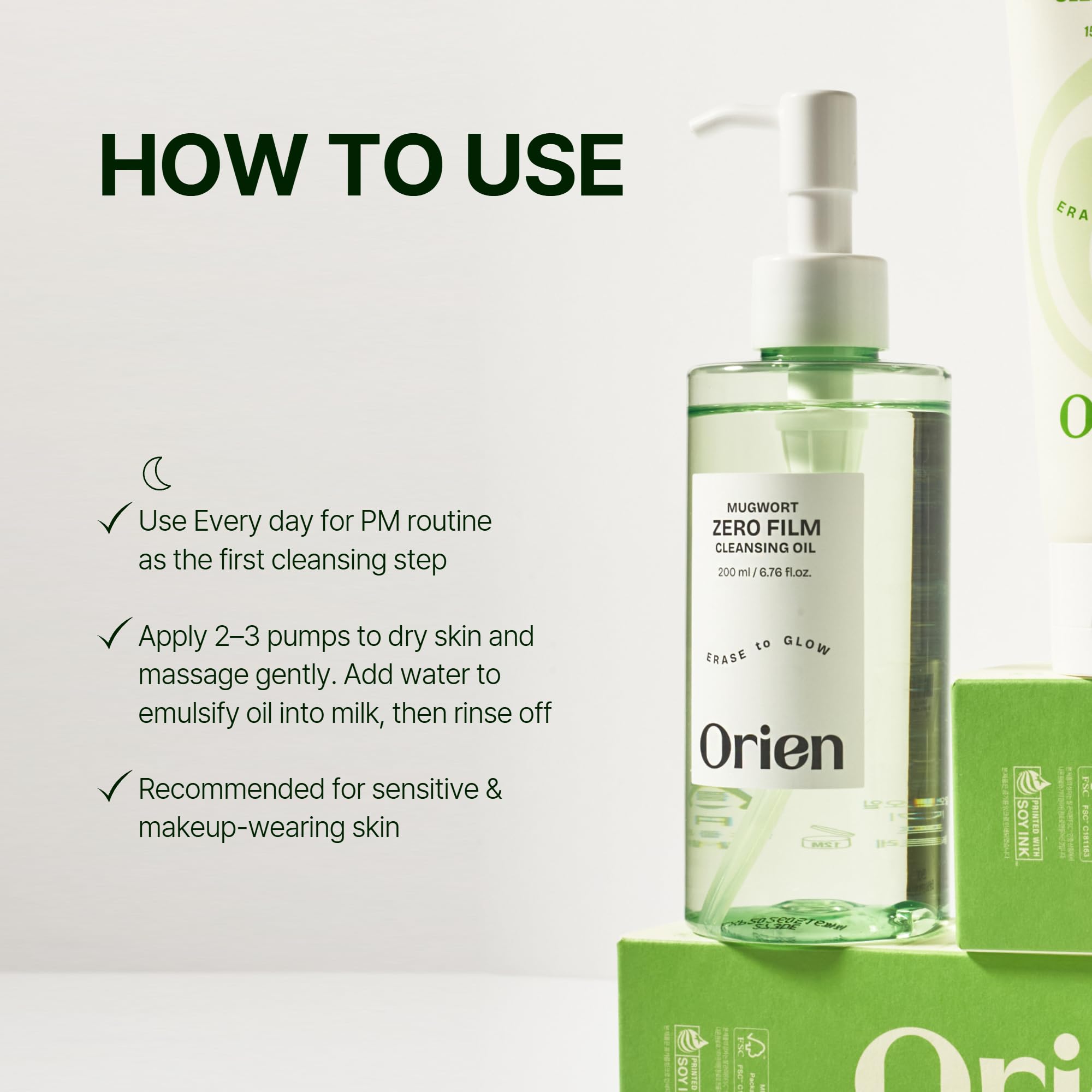 Orien Mugwort Zero Film Cleansing Oil cap and seal for hygiene.