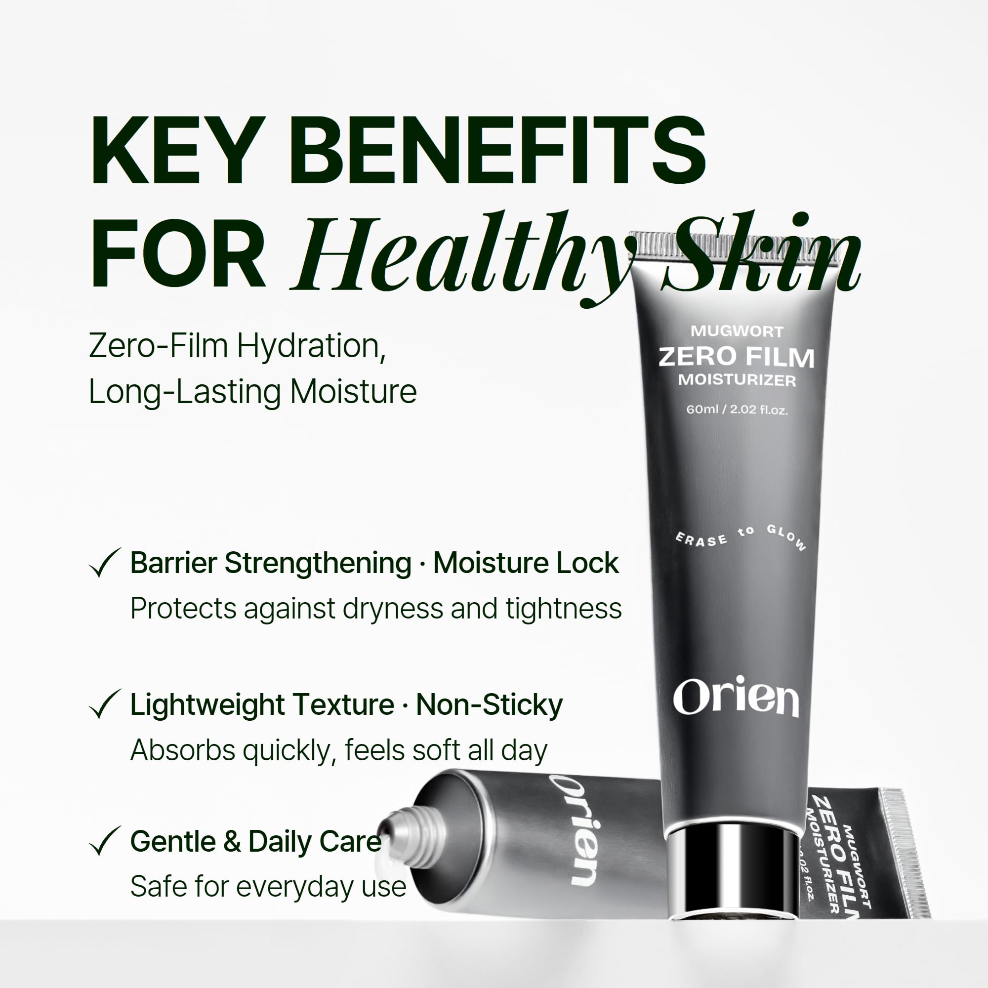Orien Mugwort Zero Film Moisturizer ingredients panel highlighting key actives