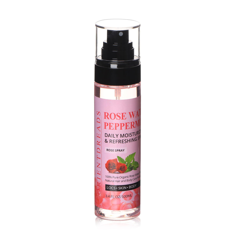 Orientdreads rose water mist bottle for hydrating locs and refreshing skin.