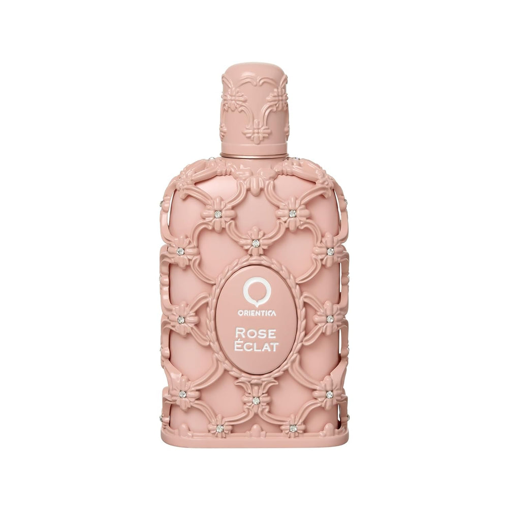 Orientica Rose Éclat cap close-up signaling premium packaging and lasting impression.