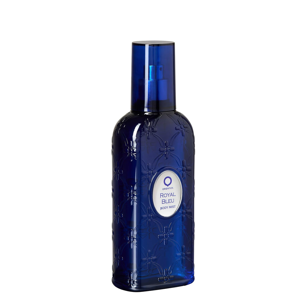 Orientica Royal Bleu packaging display, ideal gift-ready scent for special occasions.