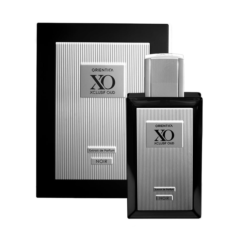 Orientica XO Xclusif Oud Noir bottle exudes luxury, ideal for evening occasions.