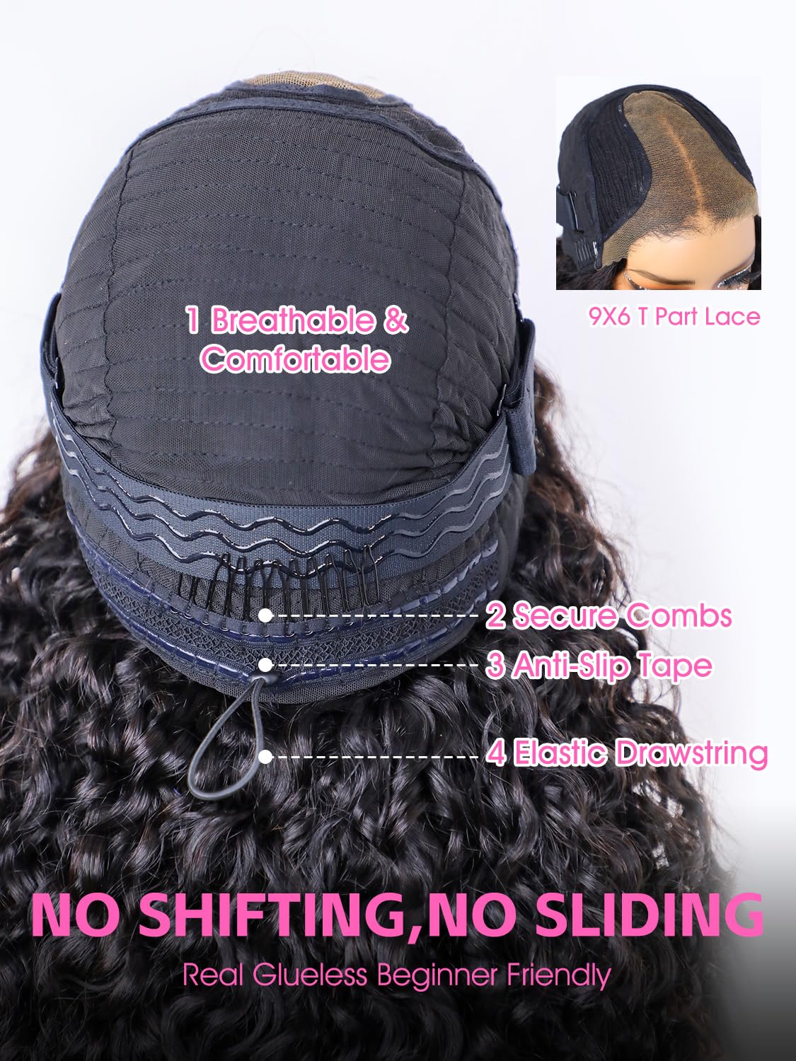 Original Queen ear-to-ear lace wig, comfort-friendly with ear tapes and combs.