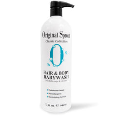 Original Sprout baby shampoo and body wash label front, gentle cleansing for sensitive skin