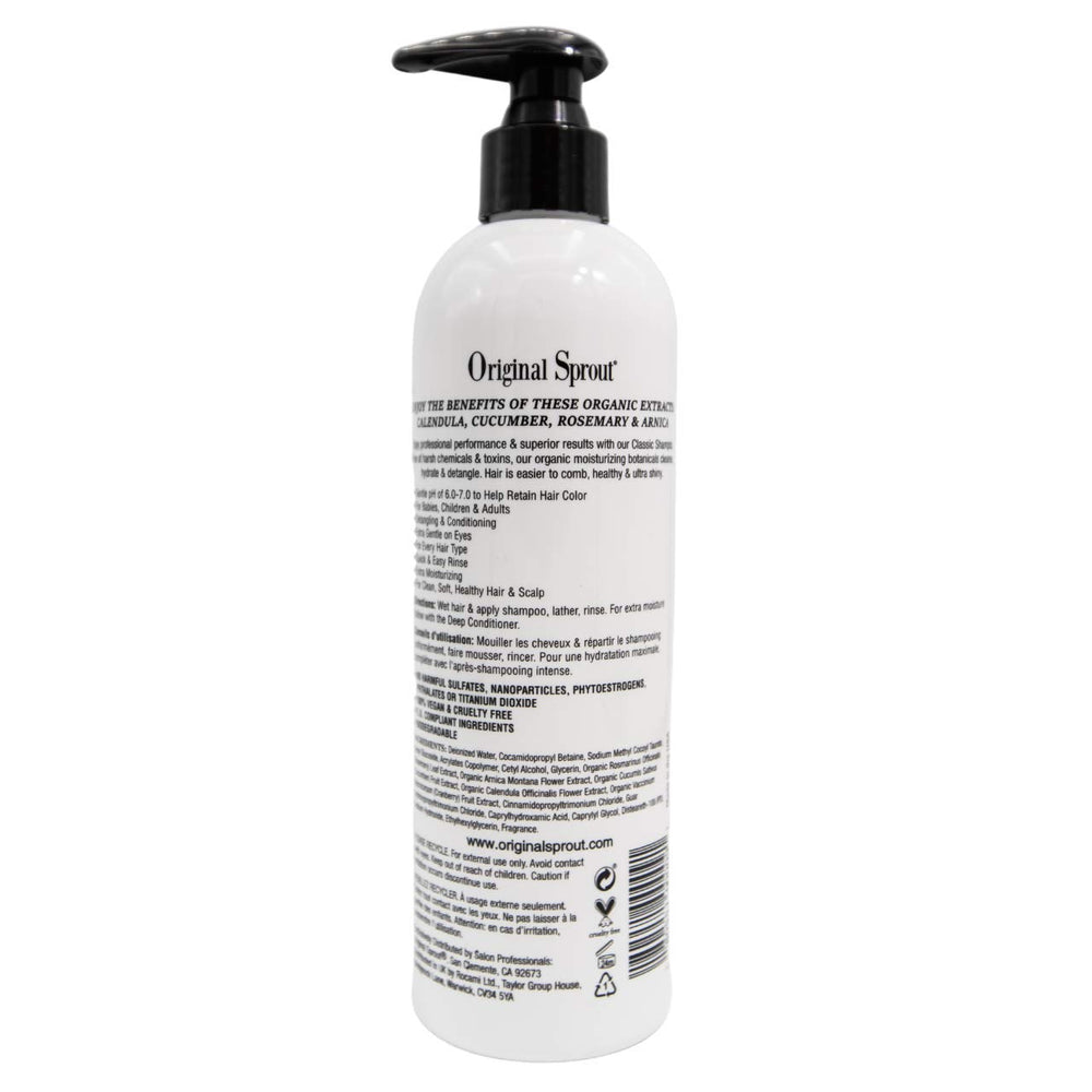 Original Sprout Classic Shampoo bottle back label highlights clean ingredients