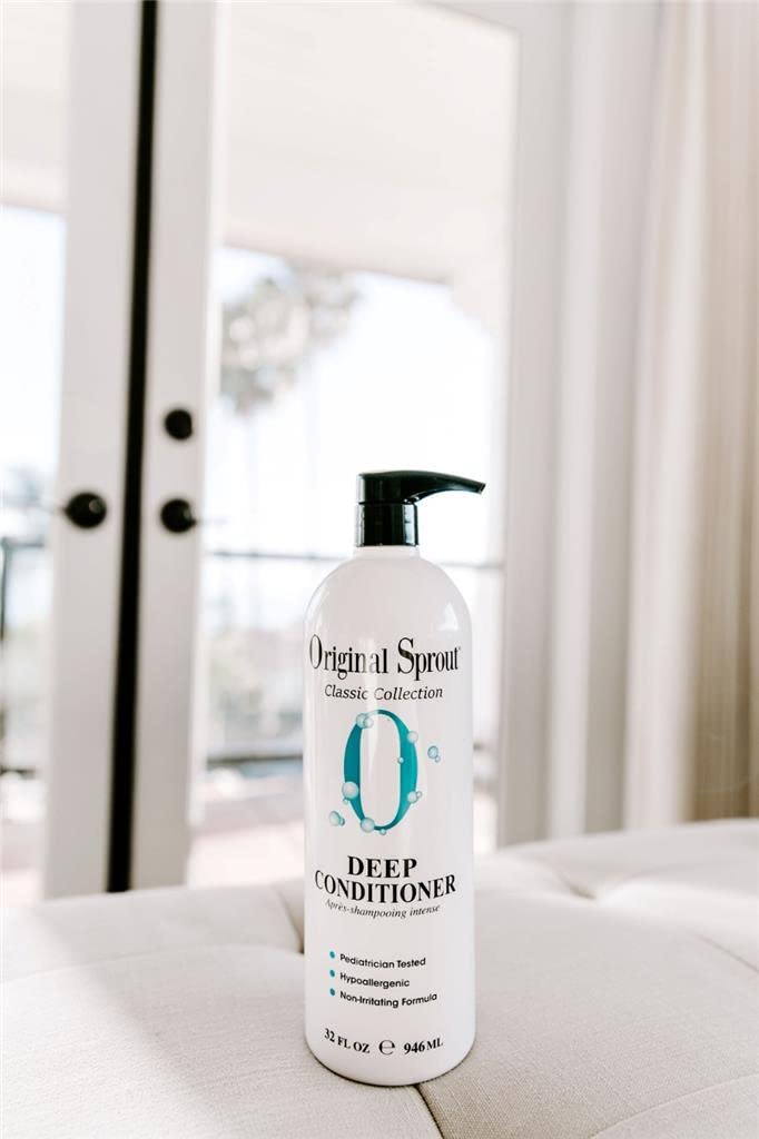 Original Sprout Deep Conditioner application scene showing post-shampoo use for detangling and smoothing