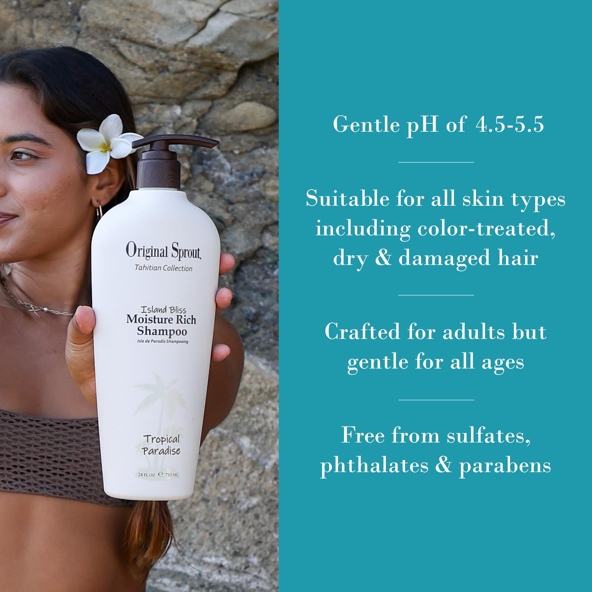 Original Sprout Island Bliss Shampoo ingredients highlight vegan, plant-based formula.