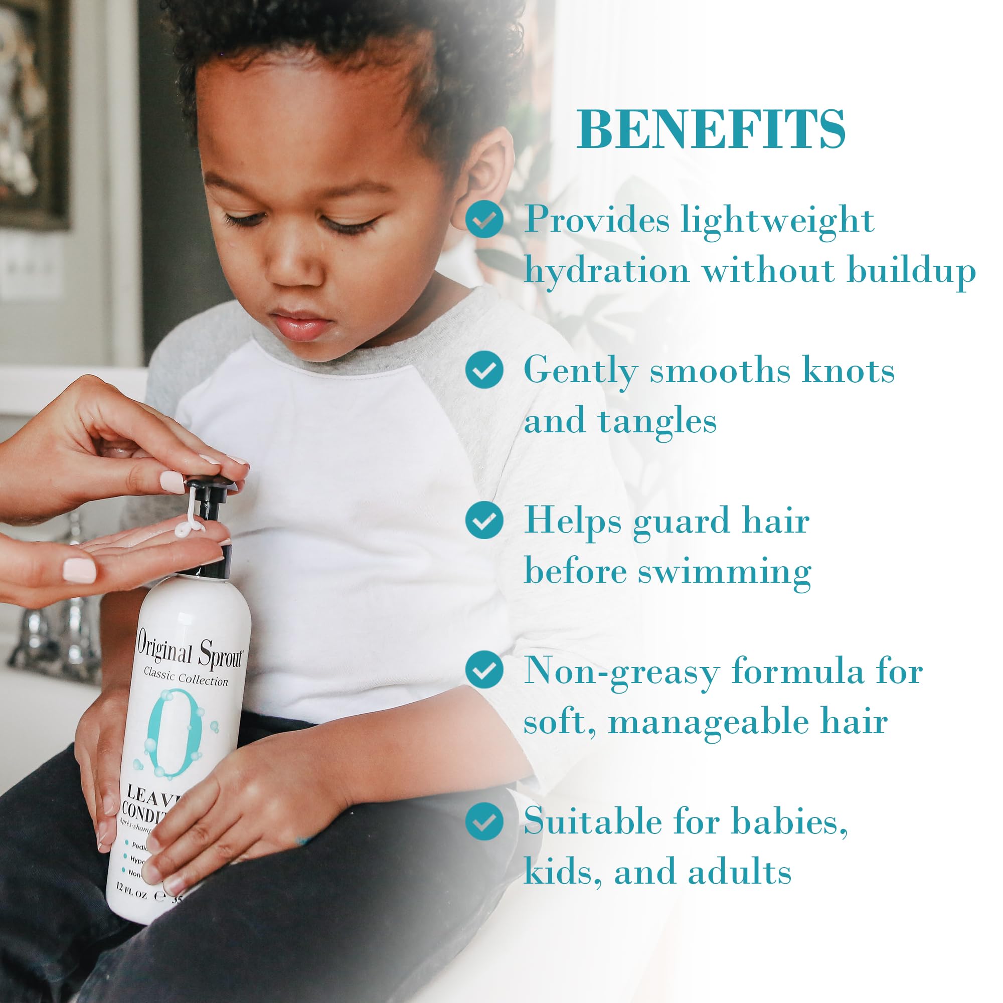 Original Sprout Leave-In Conditioner applied to hair for detangling ease
