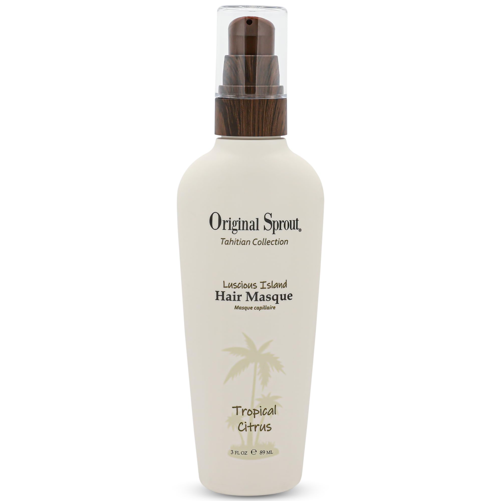 Original Sprout Luscious Island Hair Masque pump bottle for lightweight hydration and detangling.