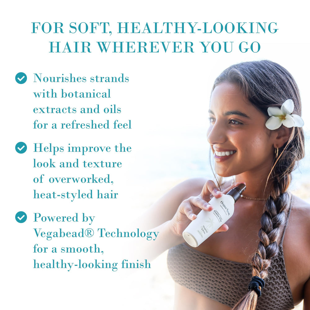 Original Sprout Luscious Island mist spray demonstrates even coverage for smooth, manageable hair