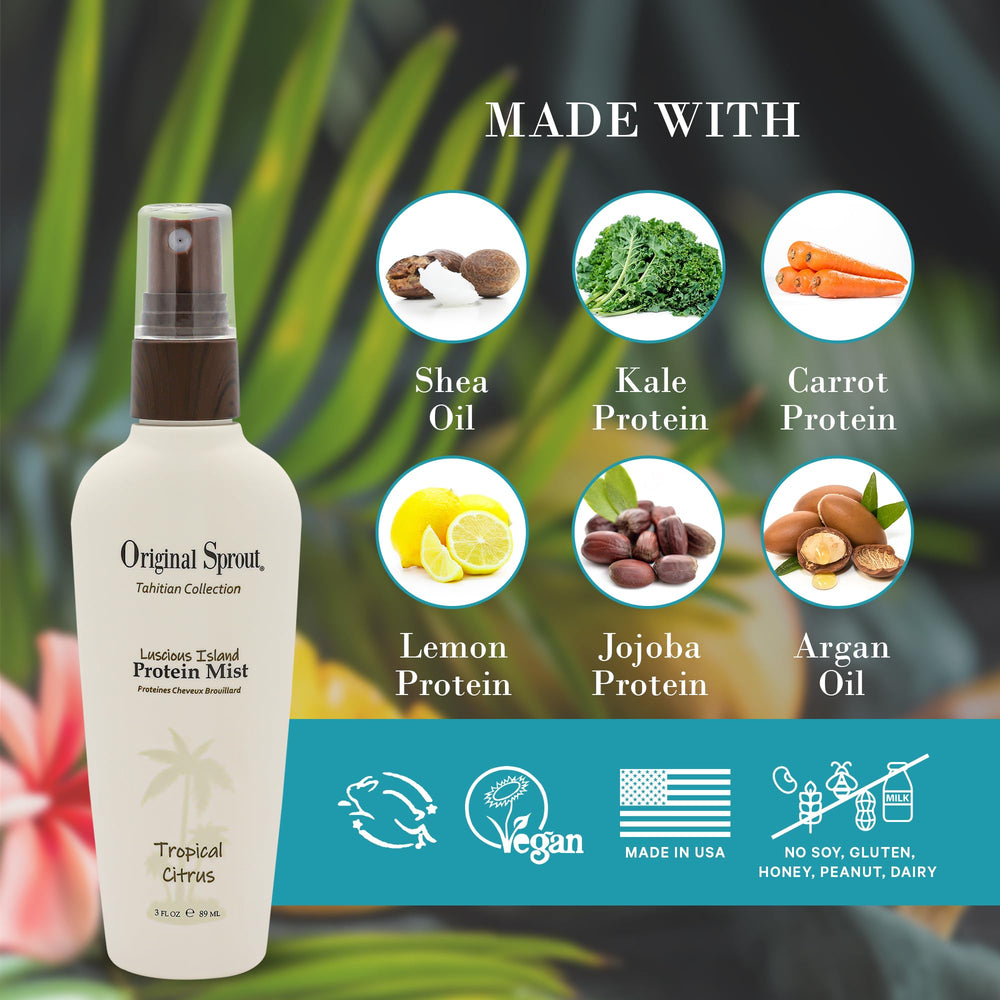 Original Sprout Luscious Island protein mist on damp hair adds shine without heaviness