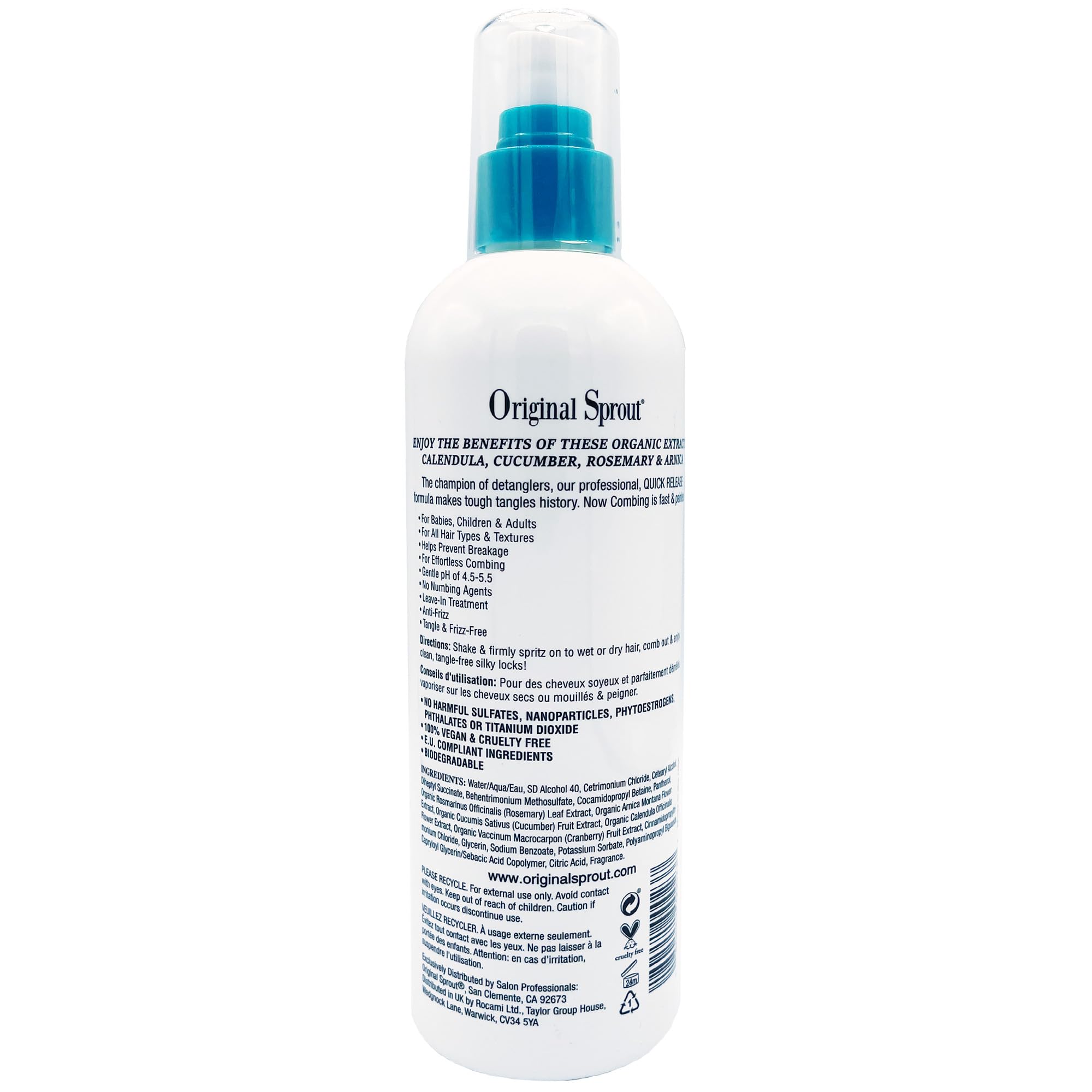8 oz Original Sprout Miracle Detangler Bottle on a vanity for travel.
