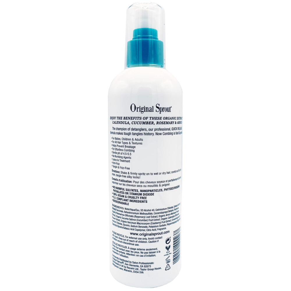 8 oz Original Sprout Miracle Detangler Bottle on a vanity for travel.