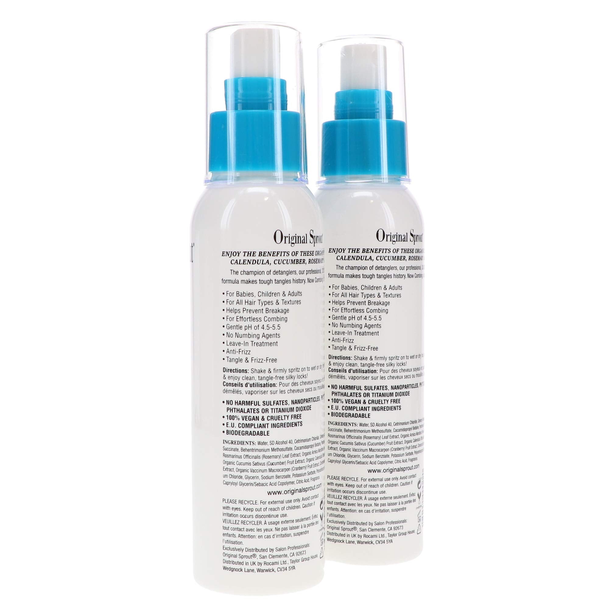 Original Sprout Miracle Detangler spray dispensing evenly for quick styling.