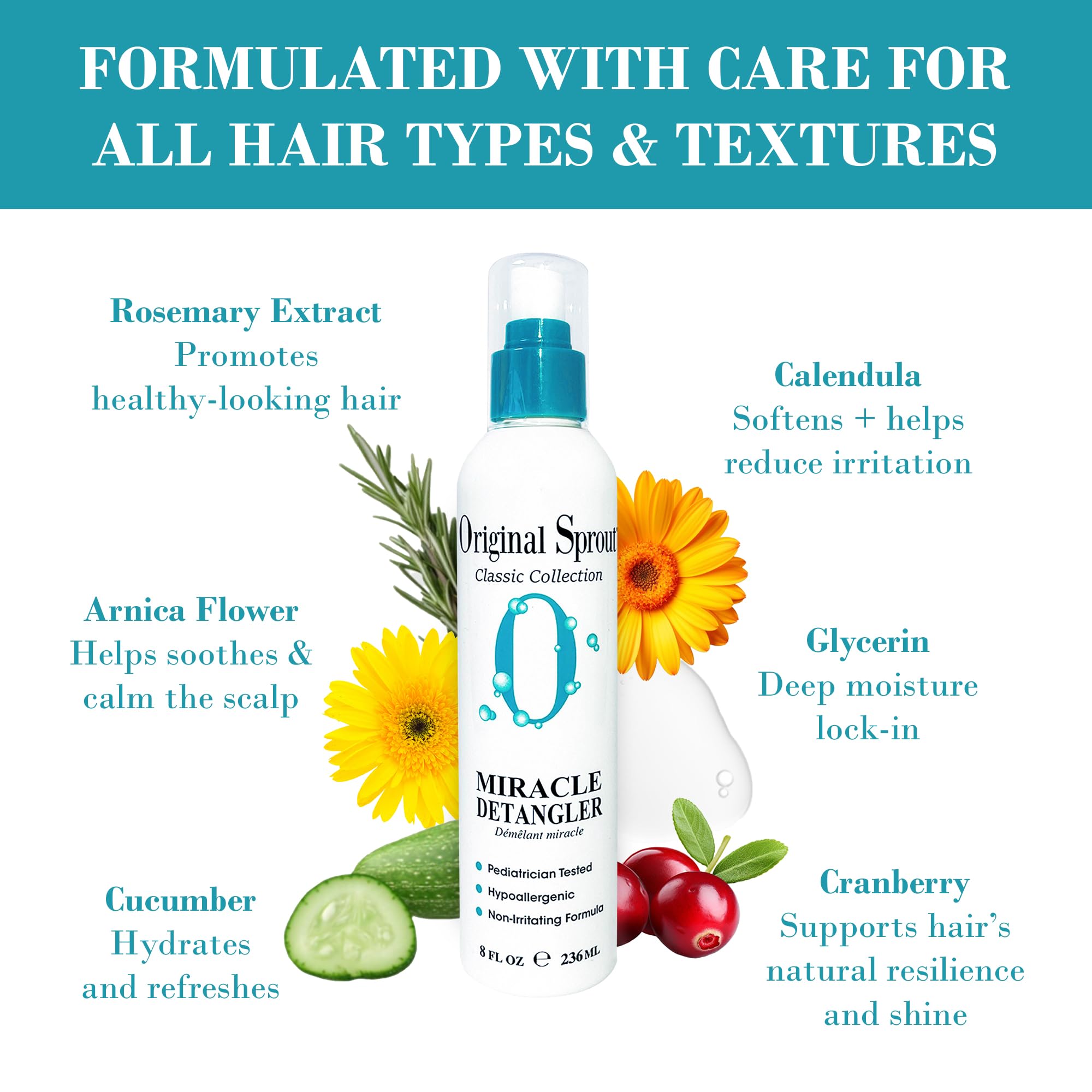 Original Sprout Miracle Detangler Spray applied to damp hair before brushing.