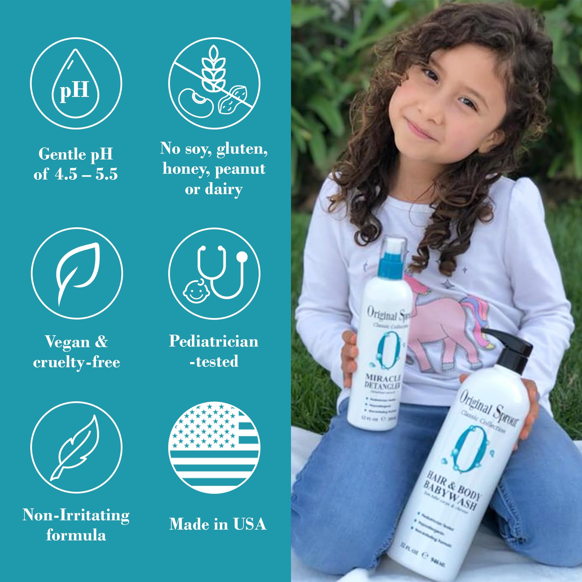 Original Sprout Miracle Detangler Spray label close-up highlighting ingredients.