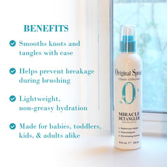 Original Sprout Miracle Detangler Spray nozzle applying lightweight detangler for soft, frizz-free hair.