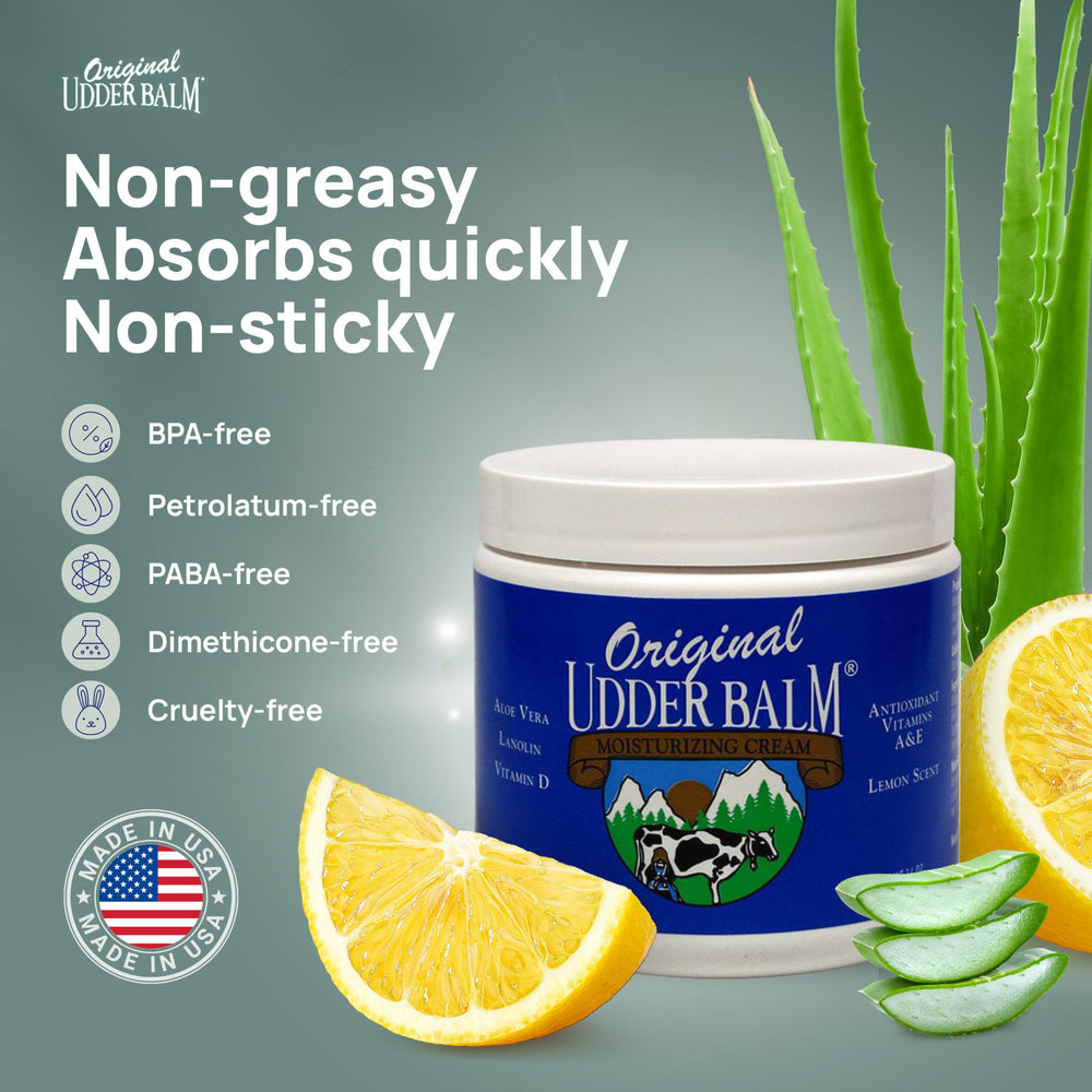 Original Udder Balm with aloe vera supports soothing after sun exposure.
