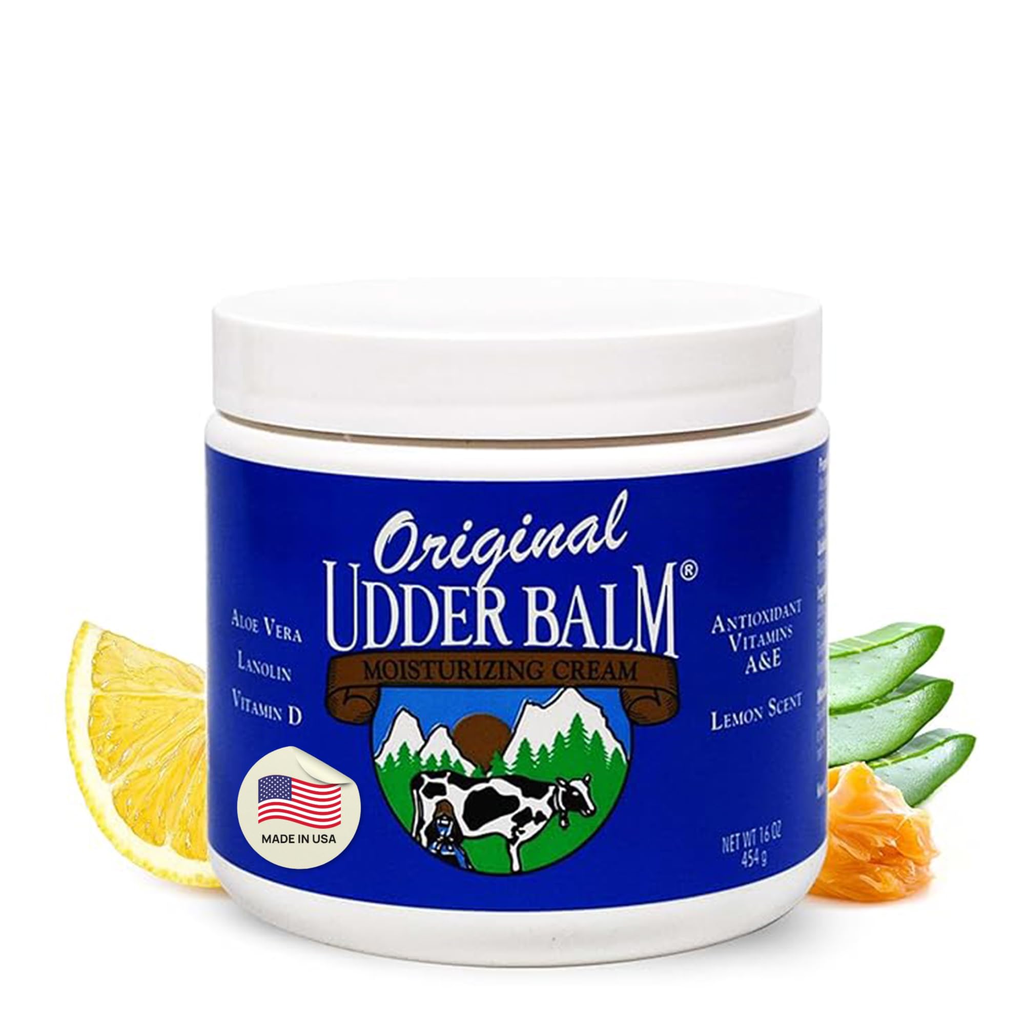 Original Udder Balm jar front view highlighting a rich, long-lasting moisture cream.