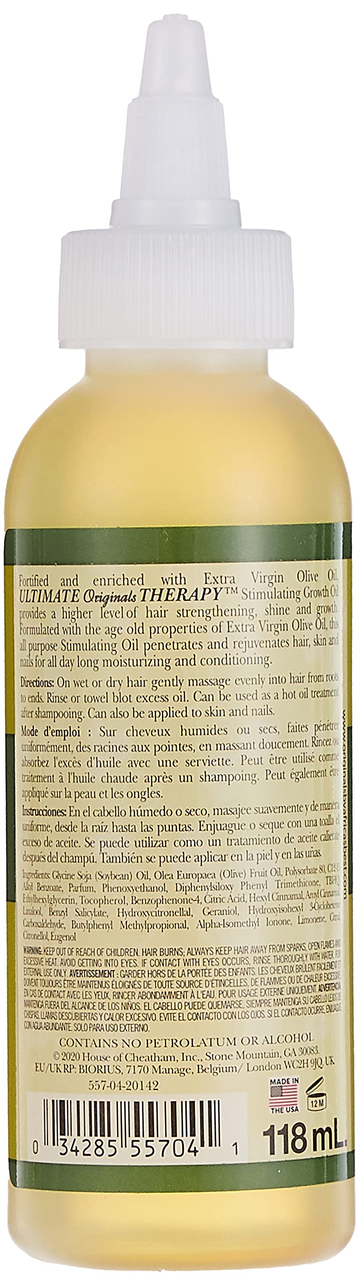 Ingredient closeup of Originals by Africa's Best Therapy Stimulating Growth Oil highlighting olive oil richness