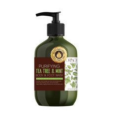 ORISO Tea Tree Body Wash with Mint bottle pour for a refreshing cleanse.