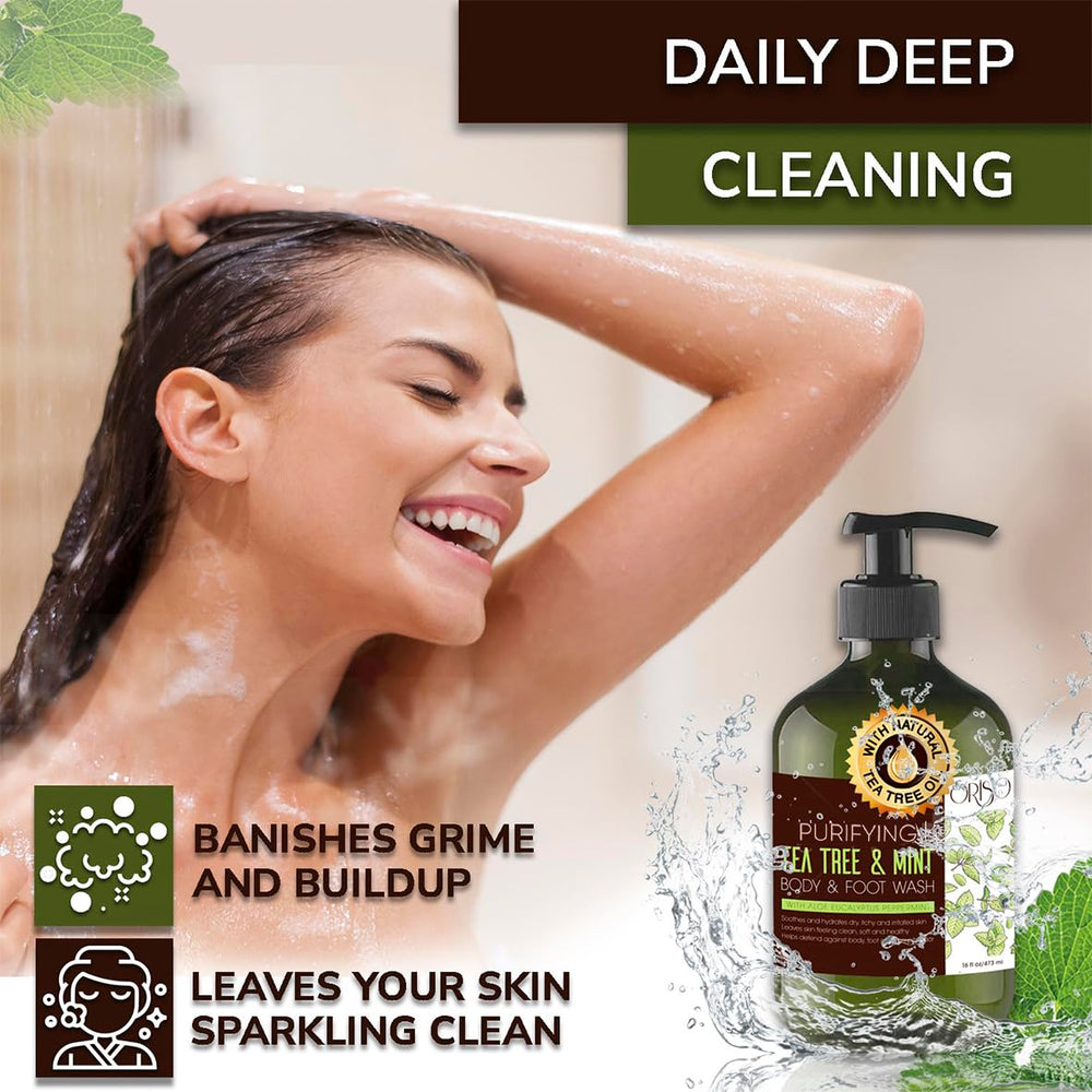 ORISO Tea Tree Body Wash foamy lather for deep cleansing and invigoration.