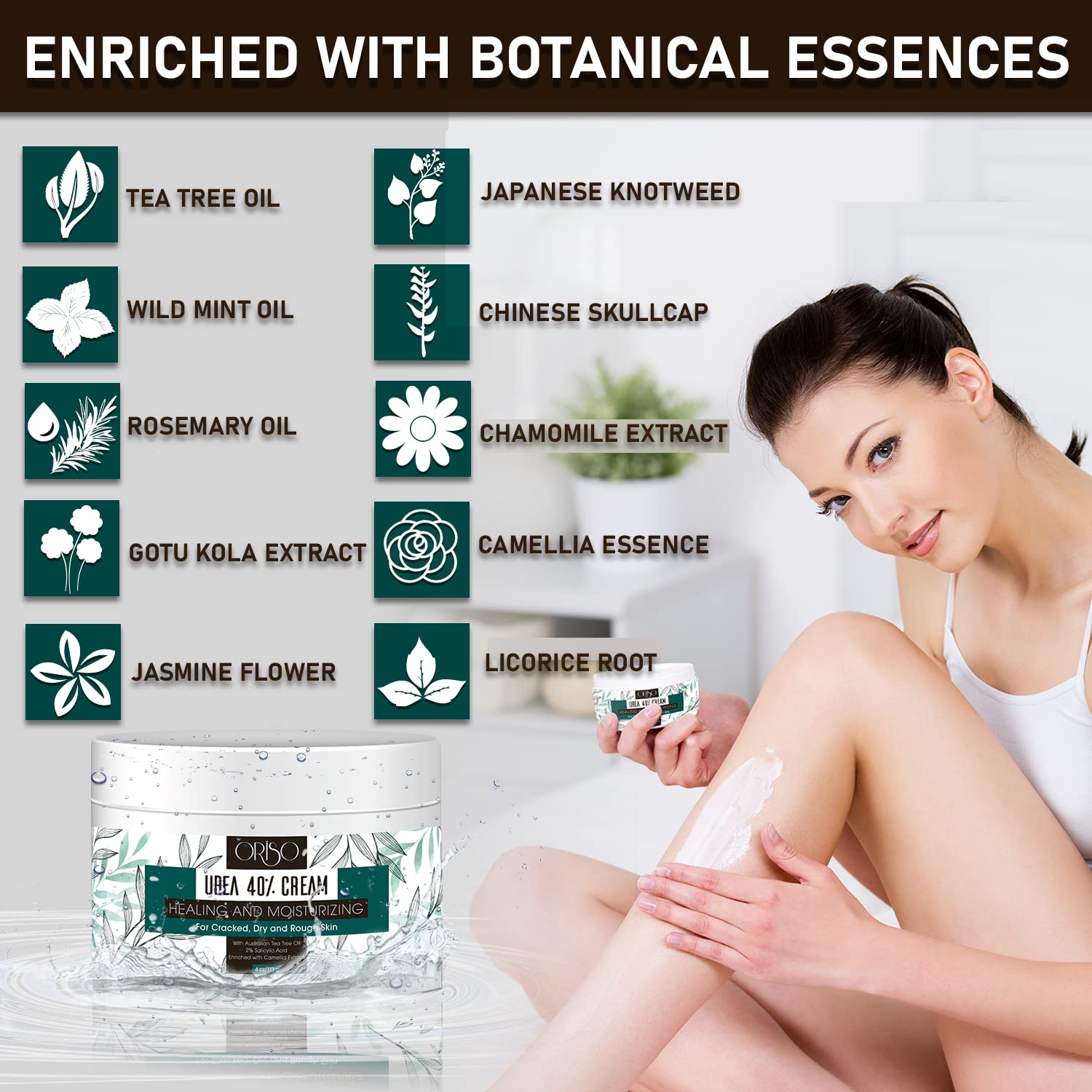 ORISO Urea Cream 40% bottle pour for easy, controlled application.