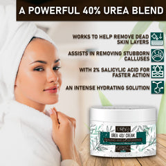 ORISO Urea Cream 40% foot care image highlighting moisturized feet and arches.