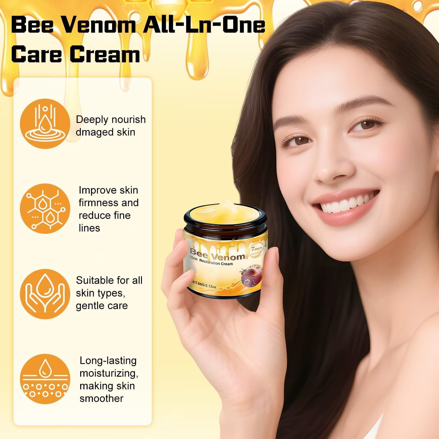 Orlador Bee Venom Skin Cream packaging close-up for all skin types.