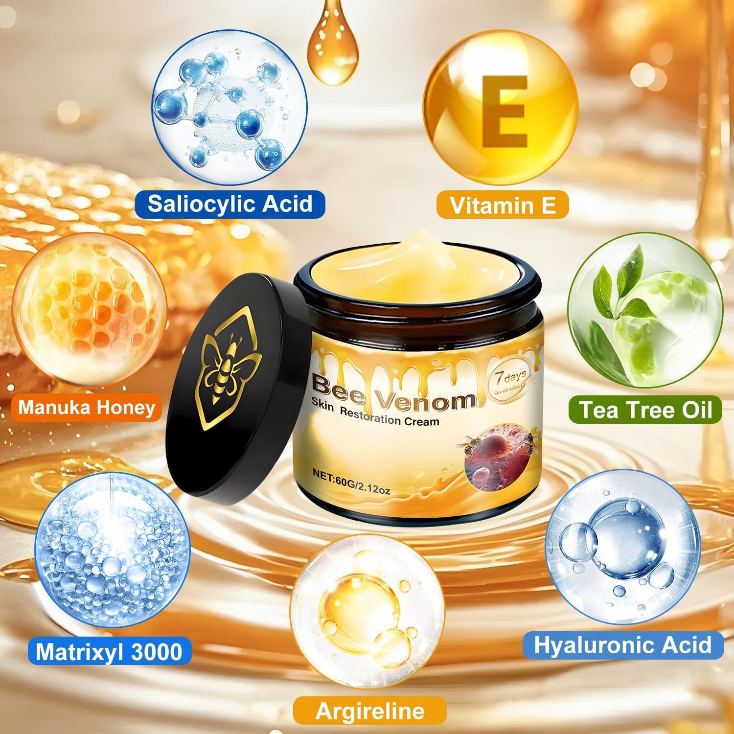 Orlador Bee Venom Cream open tub showing creamy texture.