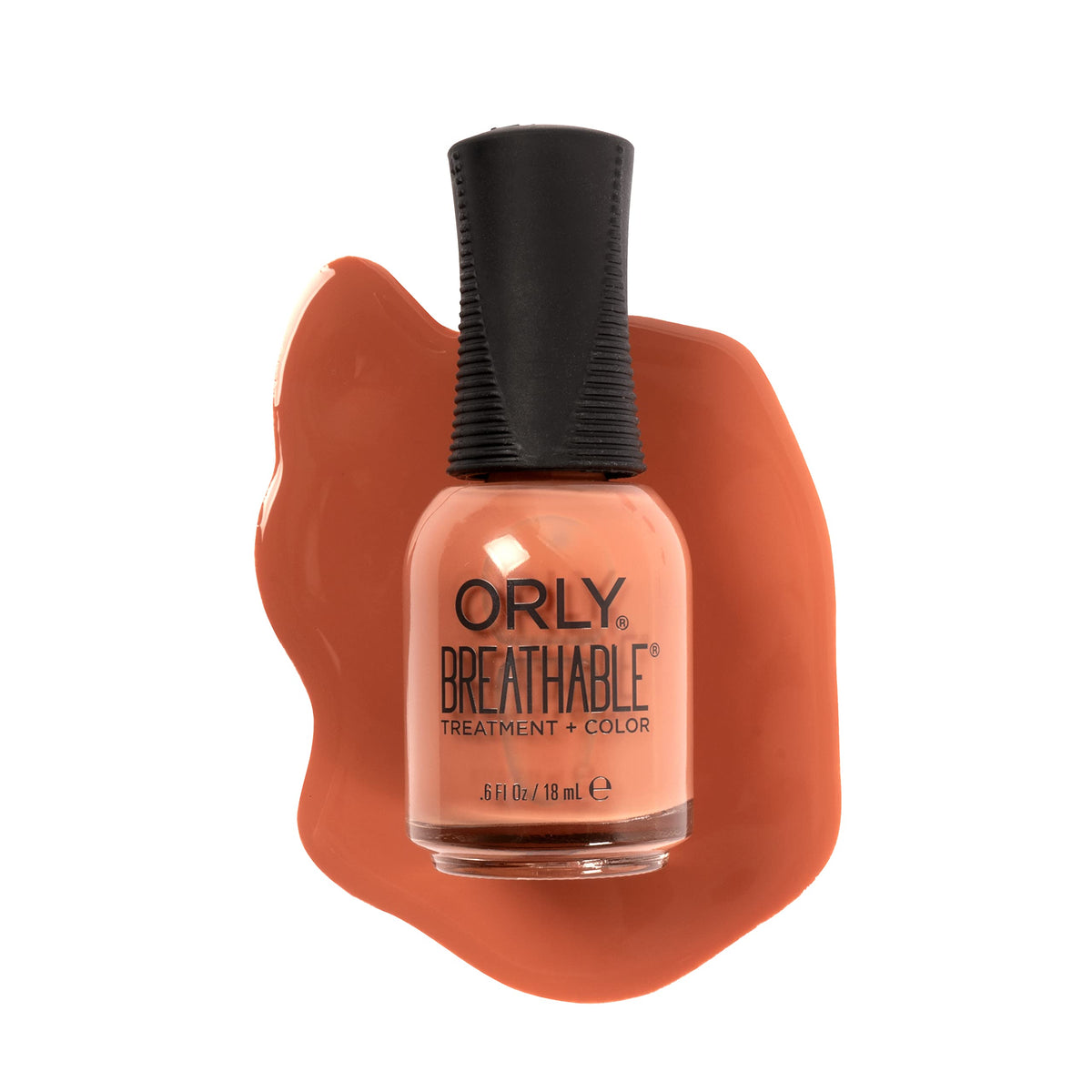 Orly Sunkissed bottle close-up shows breathable, long-wear terracotta creme polish.