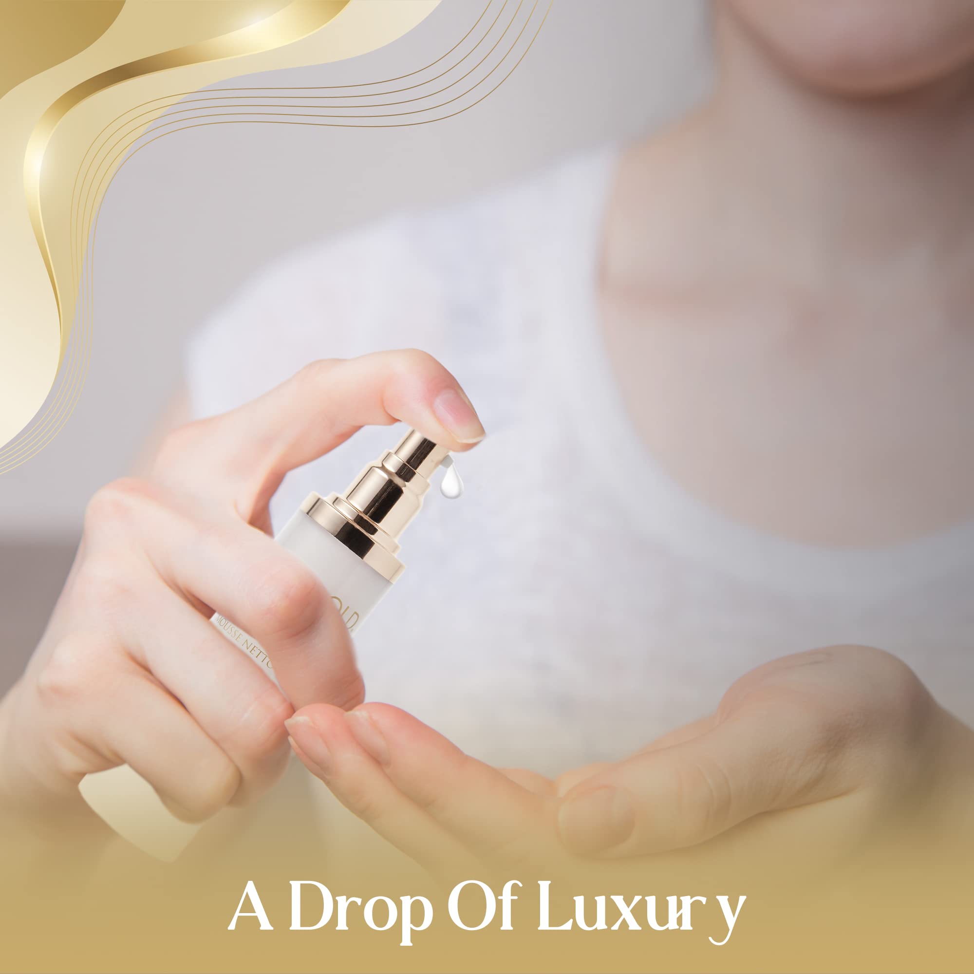 Close-up of 24K mousse cleanser foam for refreshed, clean skin.