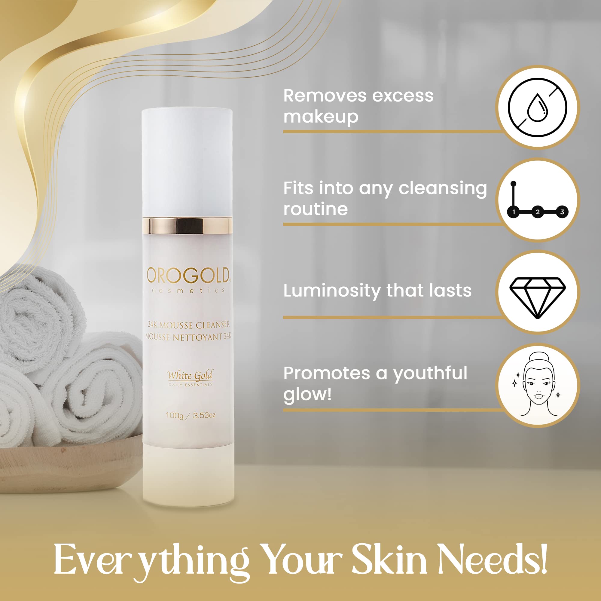 Gold-infused formula enriching your cleansing ritual with a spa-like feel.