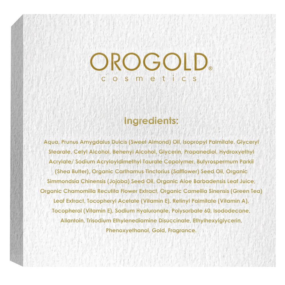 Application shot of Orogold overnight cream smoothing onto skin.