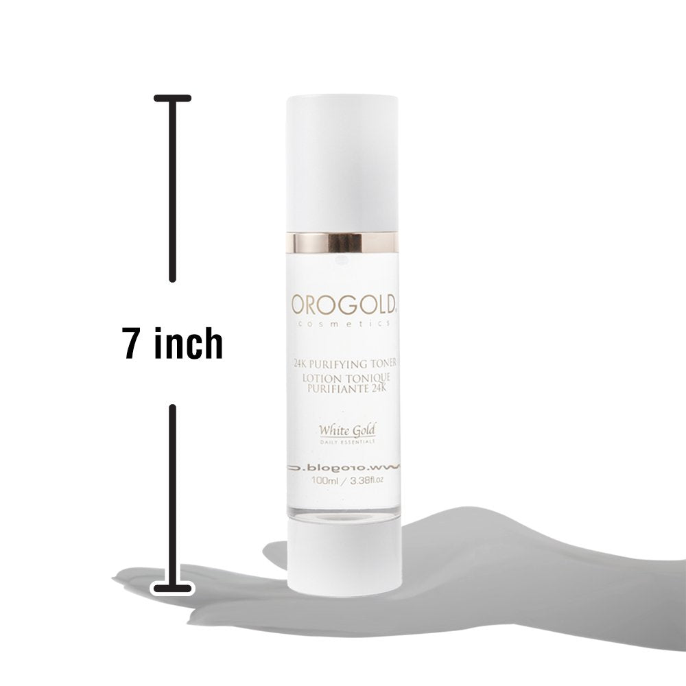 Orogold White Gold 24K Purifying Toner applied to skin showing subtle glow and even tone.