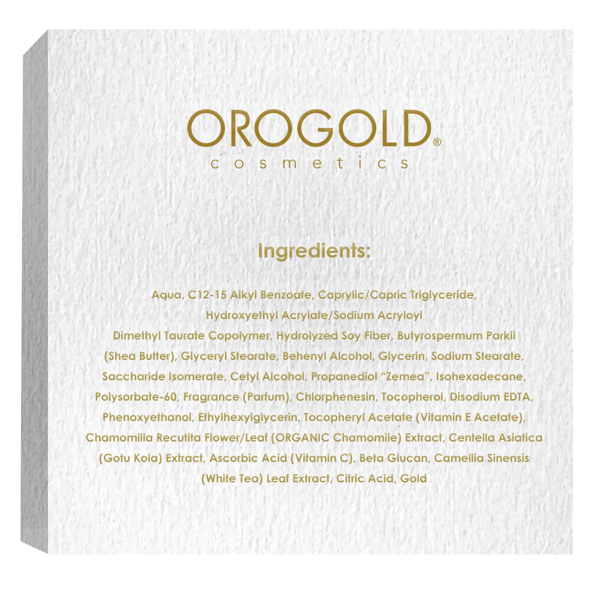 Orogold White Gold Day Moisturizer highlights white tea and chamomile benefits