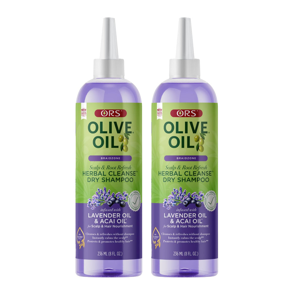 ORS Braidzone dry shampoo lavender bottle for no-water refresh on braids.