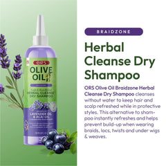 ORS Braidzone dry shampoo lavender scent enhances refreshing experience.