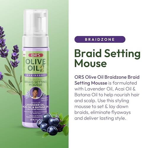 ORS Braidzone Mousse applied along edges for gentle, alcohol-free frizz control