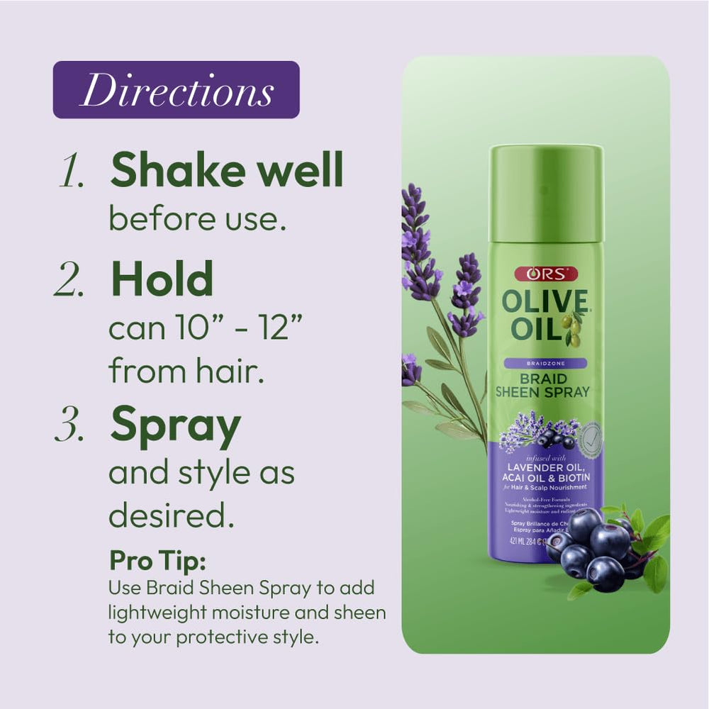 ORS Braidzone spray in hair demonstrating easy misting and even distribution