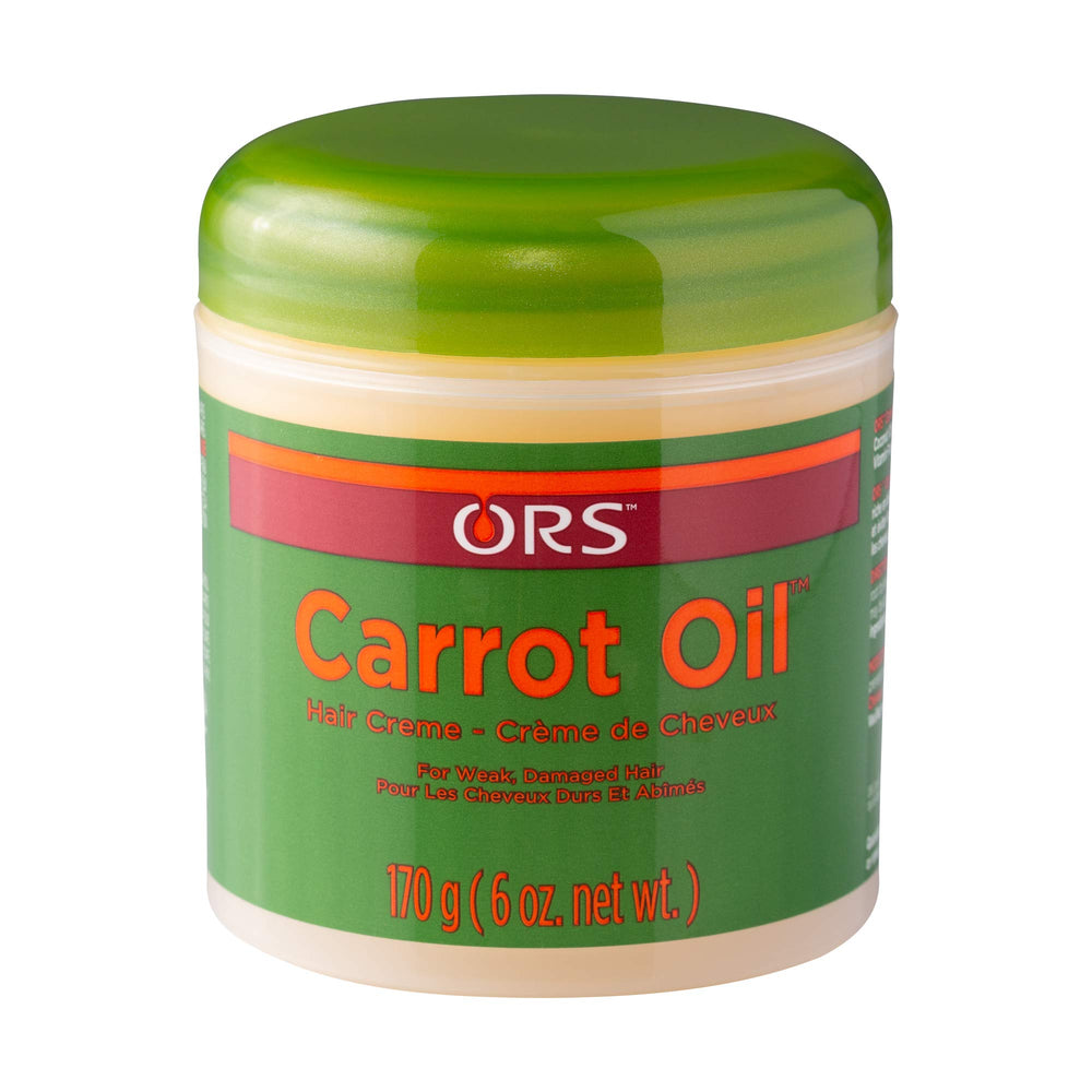 ORS Carrot Oil Hair Cream packaging highlights a lightweight, non-greasy formula.