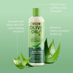 ORS Creamy Aloe Shampoo lather ready for gentle cleansing.
